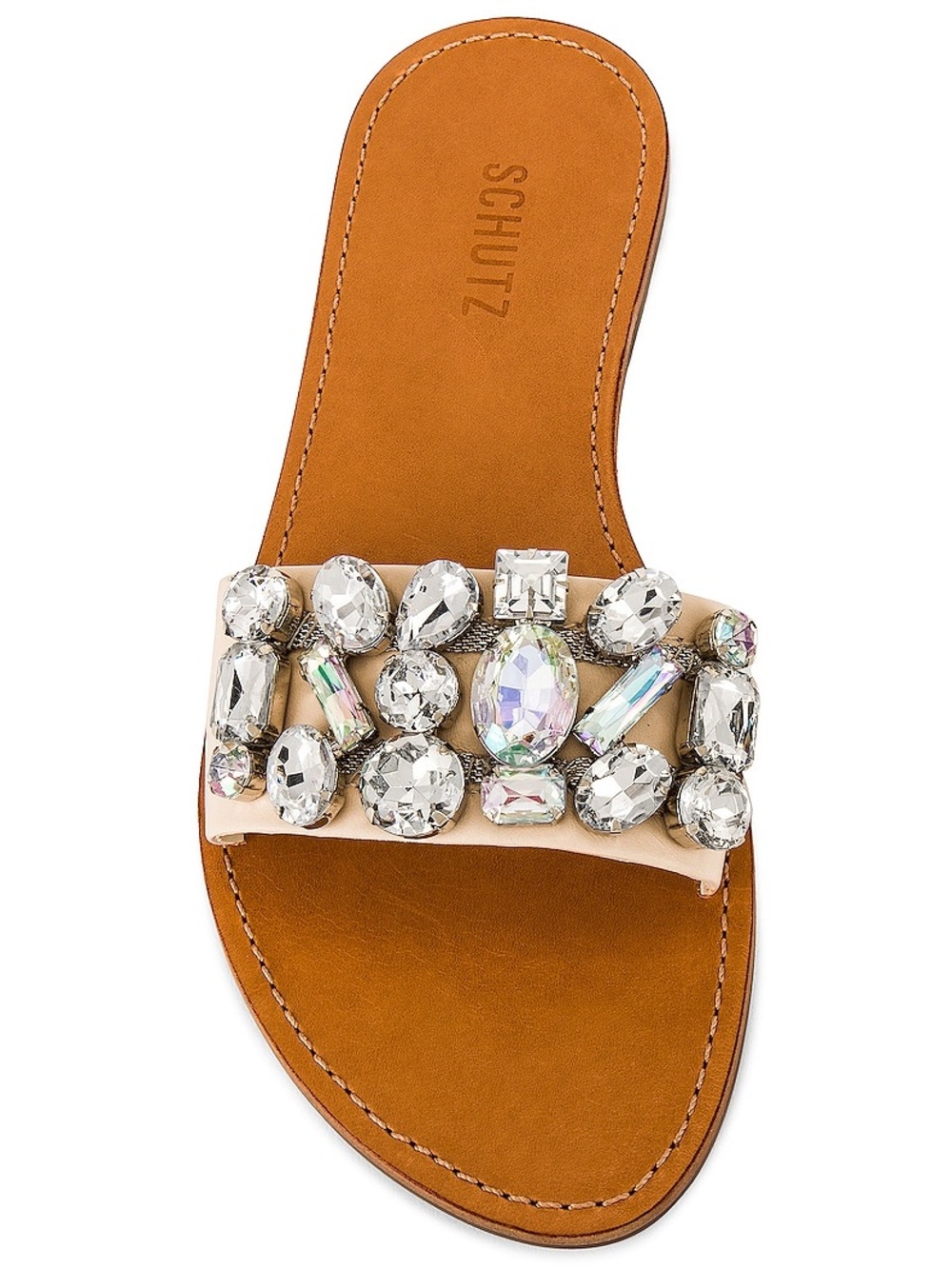 {Schutz} Jolie Embellished Leather Slide Sandals